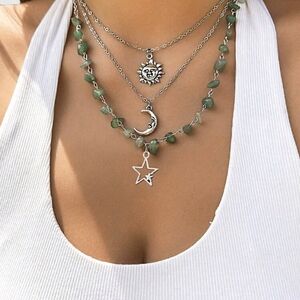 Silver 3pc Necklace Set Star, Moon & Sun Pendant
